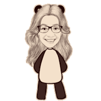 a cartoon of a woman wearing glasses and a panda suit