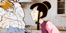 a cartoon drawing of a woman yelling at a man
