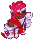 a cartoon character with a red hair and a shield is standing on a white background .