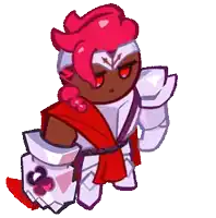 a cartoon character with a red hair and a shield is standing on a white background .