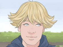 a cartoon of a boy with blonde hair and blue eyes is titled wikihow