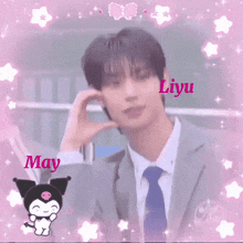 a picture of a man in a suit and tie with the name liyu and may written on it