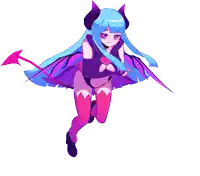 a devil girl with blue hair and purple wings