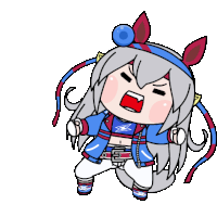 a cartoon drawing of a girl wearing a blue jacket and white pants screaming