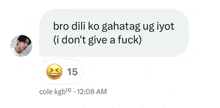 a text message with a picture of a man and a smiley face says i don 't give a fuck .