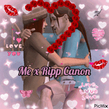 a picture of a man and a woman hugging with the words me x ripp canon