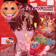 a picture of a boy with a strawberry and the words kawaii on the top