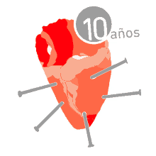 a drawing of a heart with nails sticking out of it and the number 10 behind it