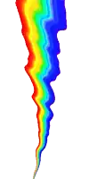 a rainbow colored lightning bolt is against a white background