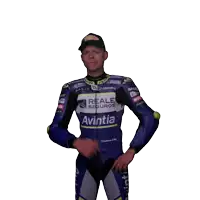 a man wearing a motorcycle jacket with avintia written on it