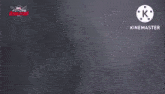 a close up of a person 's face with a purple background and a white k on it .