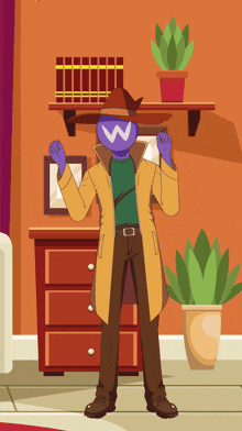 a cartoon illustration of a man with a w on his head
