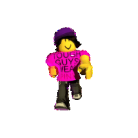 a roblox character wearing a pink shirt that says `` tough guys wear pink '' .