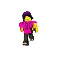 a roblox character wearing a pink shirt that says `` tough guys wear pink '' .