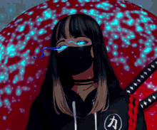 a girl wearing a mask and holding a sword