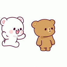 a couple of teddy bears are standing next to each other
