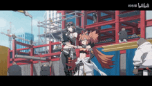 a cartoon of a building under construction with the word bilibili in the upper right corner