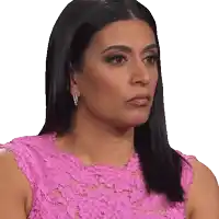 a woman wearing a pink lace top and earrings