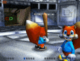 a cartoon squirrel is holding a baseball bat in a video game with the number 5 in the corner