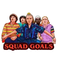 a group of people standing next to each other with the words " squad goals " behind them
