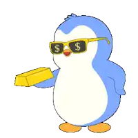 a penguin wearing sunglasses with a dollar sign on them