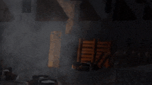 a dark room with a lot of smoke coming out of the windows