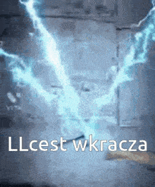 a person is holding a hammer with lightning coming out of it