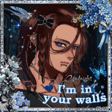 a picture of a girl with long hair and the words goodnight i 'm in your walls
