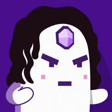 a cartoon drawing of a person with a purple hexagon on their forehead