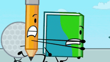 a cartoon drawing of a book and a pencil