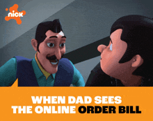 an advertisement for nick shows two cartoon characters talking