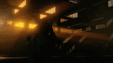 a pixelated image of a man in a brown jacket running through a building