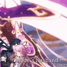 a picture of a man and a girl with the caption " blade 's husband "