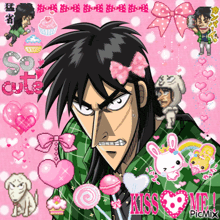 a picture of a man with a pink bow on his head and the words kiss me on the bottom