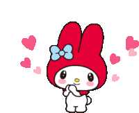 a cartoon drawing of a bunny with hearts around it
