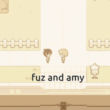 fuz and amy are standing next to each other in a room