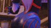 a close up of a woman 's butt in a video game with a purple background