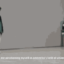 a man in a green jacket is positioning himself in ameelia 's field of vision ..