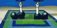 a cartoon of spongebob standing on a rug with the words " certain ieee president " on the bottom right