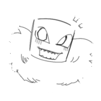 a black and white drawing of a monster with big teeth and wings .