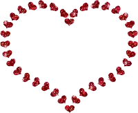a heart shaped frame made of red glitter hearts on a white background