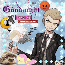 a picture of a man in a suit and tie with the words goodnight yaoi k3 loverboy on it