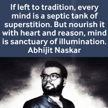 a quote by abhijit naskar is displayed on a blue background