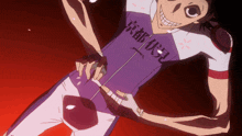 a cartoon character wearing a purple jersey with chinese writing on it
