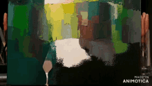 a painting is being painted on a canvas with the words made in animatica on the bottom