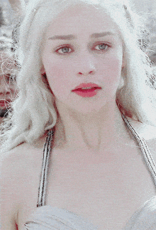 a close up of a woman with blonde hair