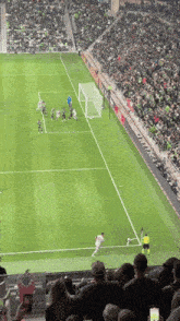 a soccer game is being played in a stadium with a crowd
