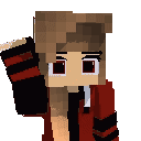 a pixel art of a girl in a red jacket