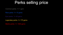 a black background with perks selling price on it