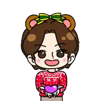 a cartoon of a girl wearing a red sweater and holding a heart